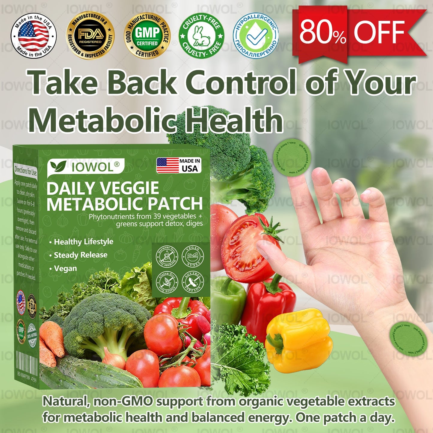 🇺🇸 Boutique officielle | 🥦 Patch métabolique IOWOL® aux extraits de 39 légumes pour soutenir la digestion, la détox et l’énergie au quotidien. ✨