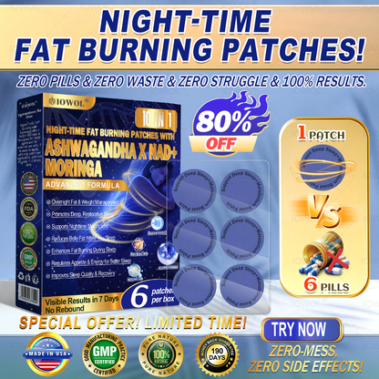 Patchs brûle-graisses nocturnes IOWOL® ! ZÉRO comprimé · ZÉRO gaspillage · ZÉRO effort · Résultats à 100 % ✨